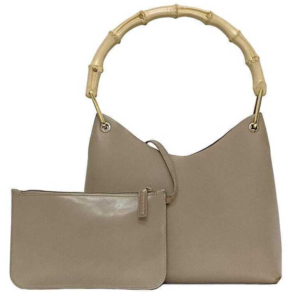 Gucci Tote Bag Pink Beige Bamboo Leather Shoulder Bag